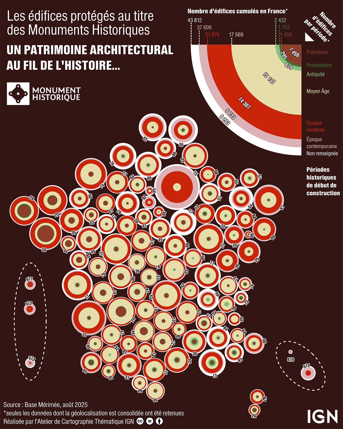 Carte des édifices protégés au titre des Monuments historiques