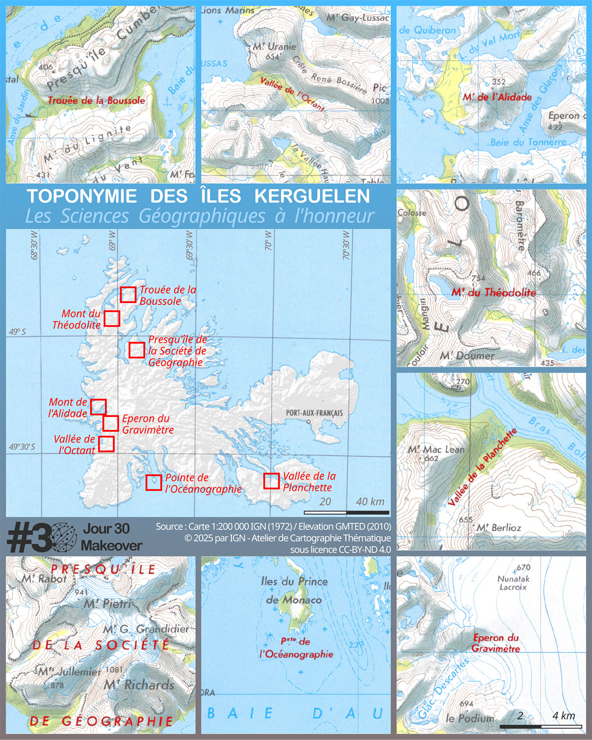 Carte – Toponymie des Iles Kerguelen, les sciences géographiques à l’honneur