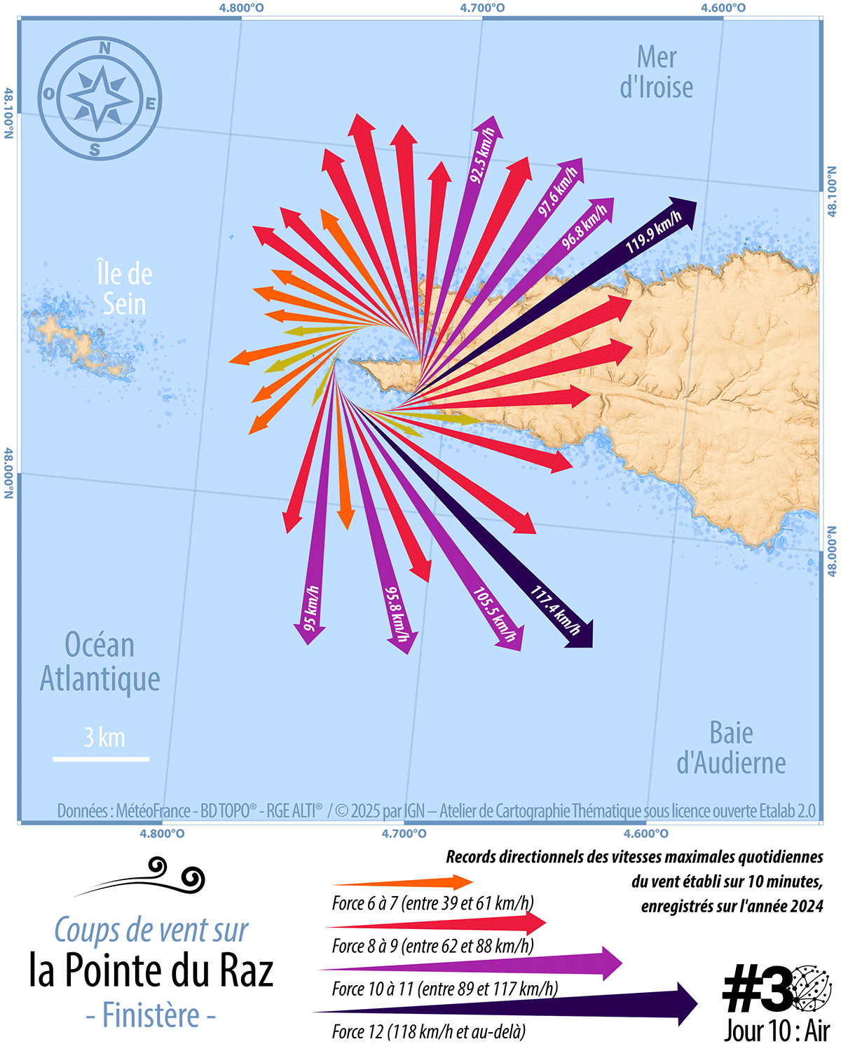  Carte - Coups de vent sur la pointe du Raz (Finistère)