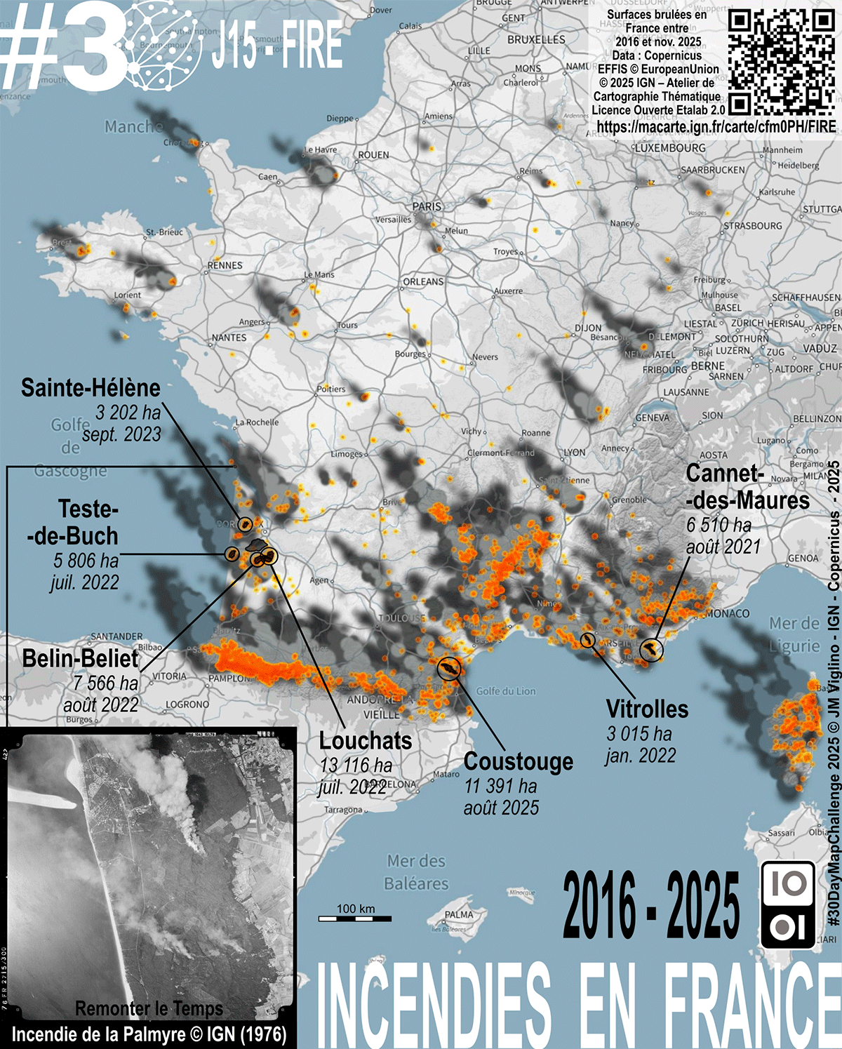 Carte – Incendies en France 2016-2025