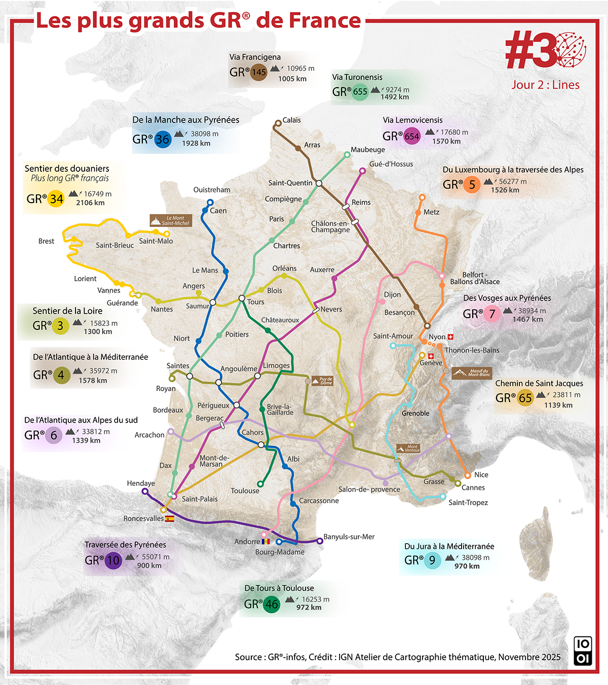 Carte des plus grands GR® de France Carte des plus grands GR® de France