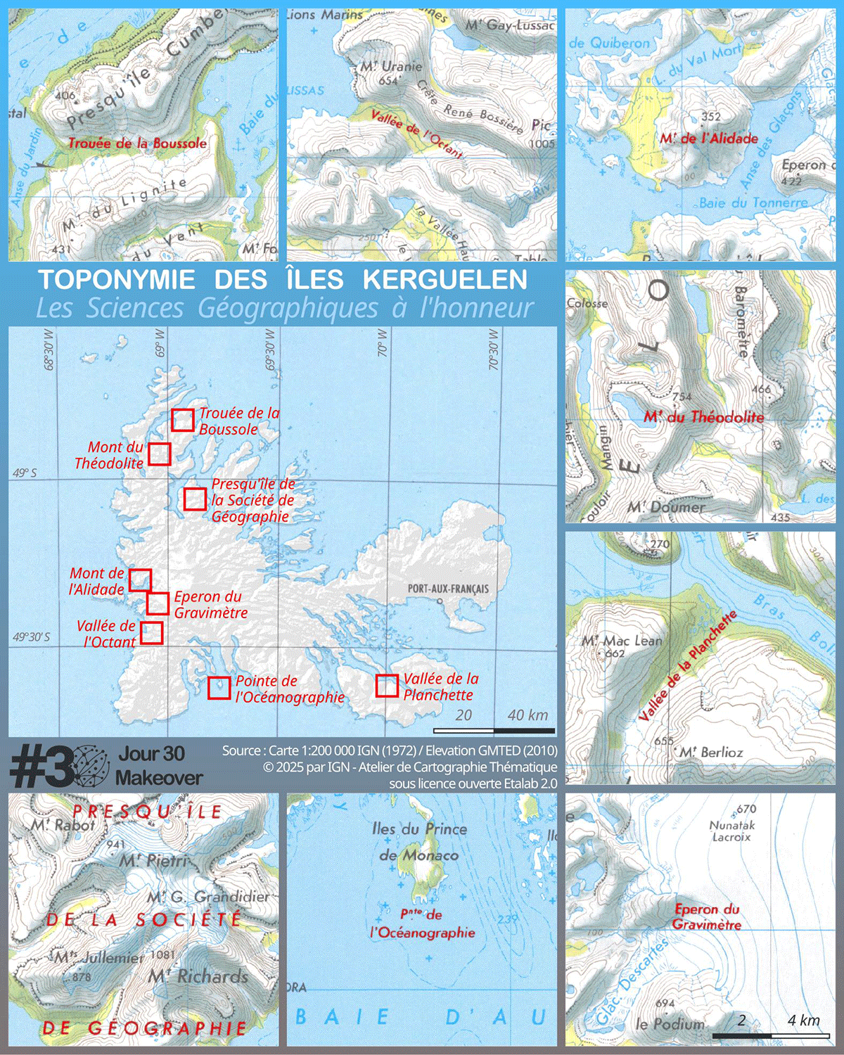Carte – Toponymie des Iles Kerguelen, les sciences géographiques à l’honneur