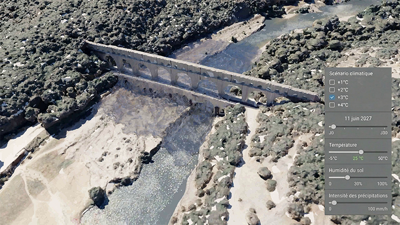 Simulation de crue - Pont du Gard 2 © UGE-LASTIG - IGN, réalisé avec IA