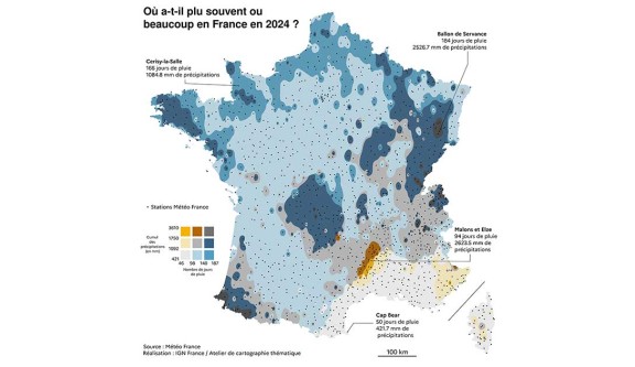 Carte de l'atelier de cartographie IGN - La pluie en 2024