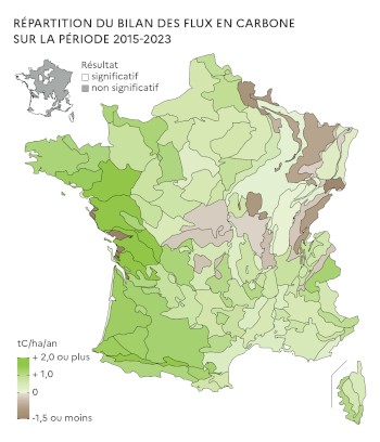 Répartition du bilan des flux de carbone sur la période 2015-2023