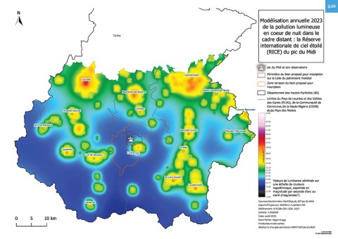 carte de la pollution lumineuse de la zone RICE