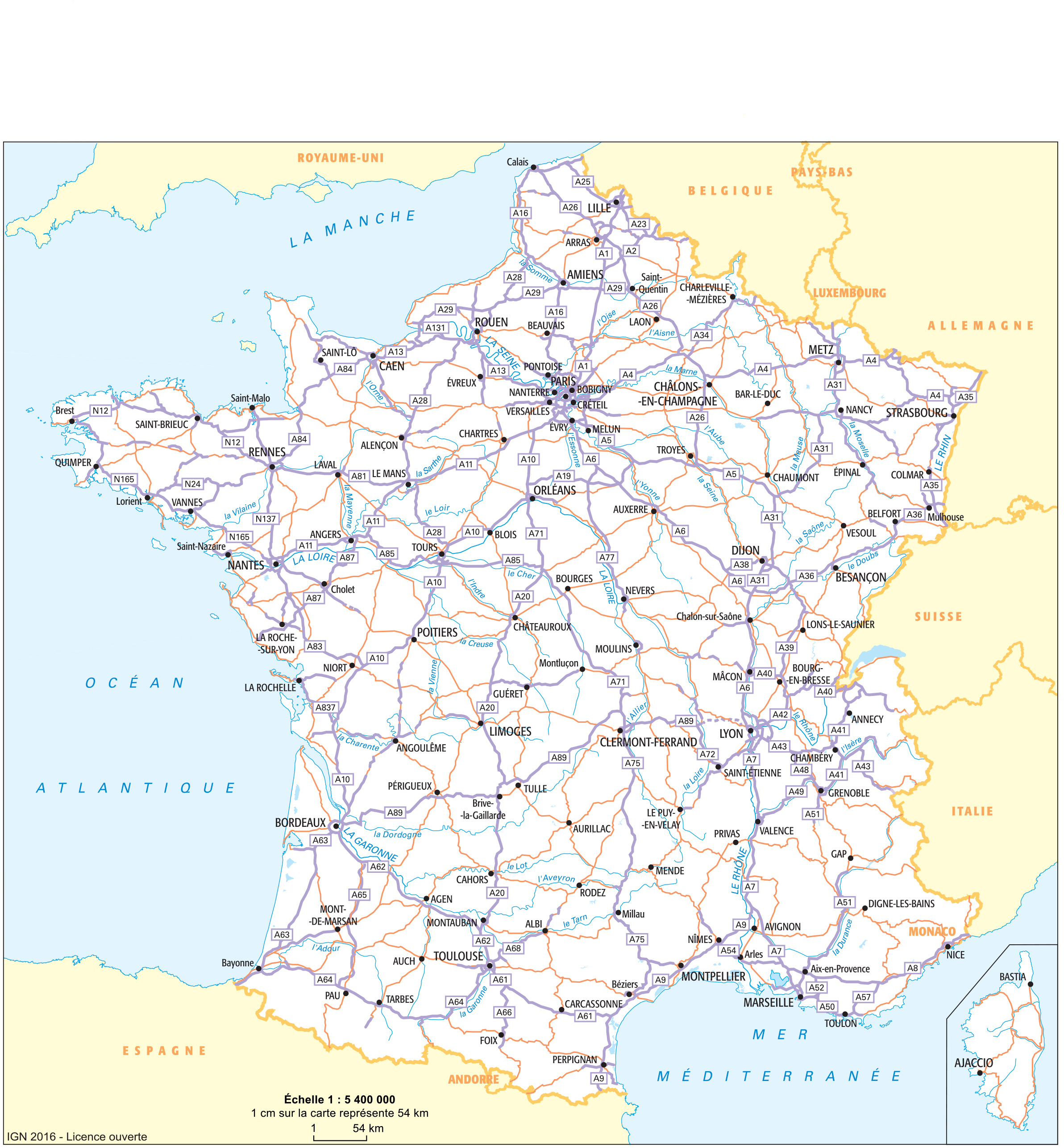 carte routière avec départements